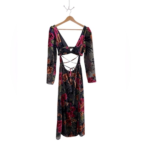 WeWoreWhat Velvet Flocked Cut Out Mini Dress Black Multi Size M Celebration Wear - Picture 5 of 15